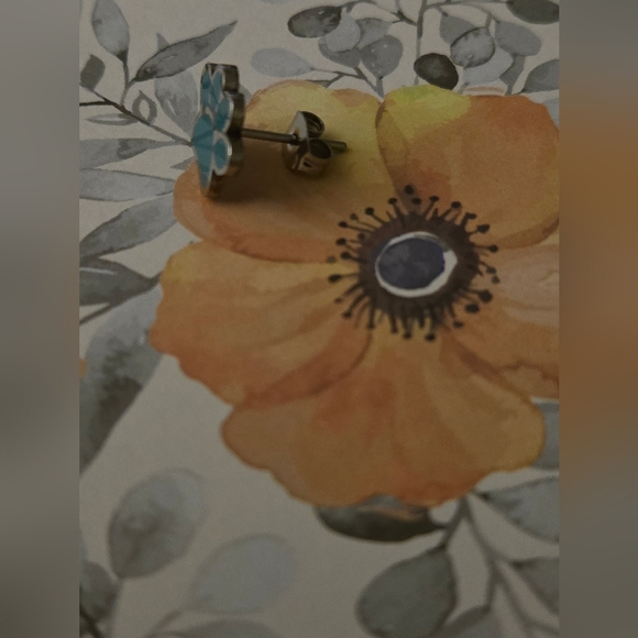 🆕️ Teal Paw Print with Silver Tone Trim Stud Earrings by Local Artist - Picture 2 of 2